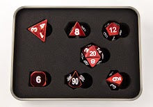 Red Set of 7 Metal Polyhedral Dice with White Numbers for D20 based RPG's