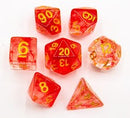 Red Set of 7 Nebula Polyhedral Dice with Gold Numbers for D20 based RPG's