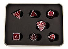 Red Shadow Set of 7 Metal Polyhedral Dice with Chrome Numbers for D20 based RPG's