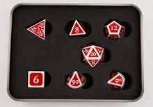 Red Shadow Set of 7 Metal Polyhedral Dice with Silver Numbers for D20 based RPG's