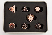 Shiny Copper Set of 7 Metal Polyhedral Dice with Black Numbers for D20 based RPG's
