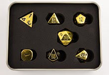 Shiny Gold Set of 7 Metal Polyhedral Dice with Black Numbers for D20 based RPG's