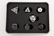 Shiny Silver Set of 7 Metal Polyhedral Dice with Black Numbers for D20 based RPG's