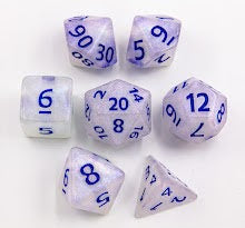 Silver Blue Glitter Set of 7 Special Set Polyhedral Dice with Blue Numbers for D20 based RPG's