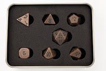 Tarnished Set of 7 Metal Polyhedral Dice with Copper Numbers for D20 based RPG's