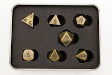 Tarnished Set of 7 Metal Polyhedral Dice with Gold Numbers for D20 based RPG's