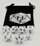 White Set of 7 Opaque Polyhedral Dice with Black Numbers for D20 based RPG's