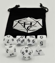 White Set of 7 Opaque Polyhedral Dice with Black Numbers for D20 based RPG's