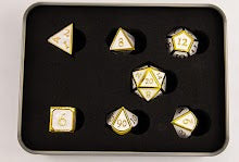 White Shadow Set of 7 Metal Polyhedral Dice with Gold Numbers for D20 based RPG's