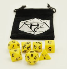 Yellow Set of 7 Opaque Polyhedral Dice with Black Numbers for D20 based RPG's