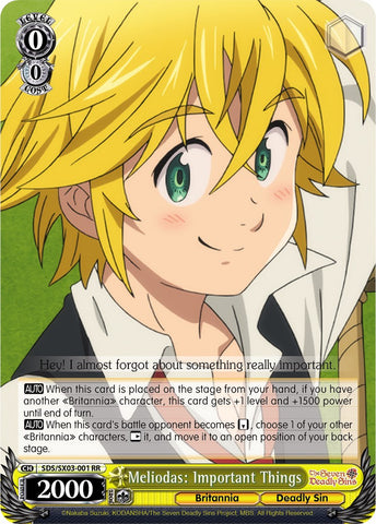 Meliodas: Important Things (SDS/SX03-001 RR) [The Seven Deadly Sins]