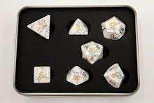 White Howlite Set of 7 Gemstone Polyhedral Dice with Gold Numbers for D20 based RPG's